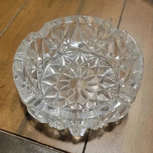 Vintage 5" Mid Century Modern Crystal Diamond Cut Ashtray Heavy Leaded